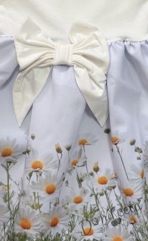 Детска ежедневна рокля в екрю и нежен светлосин цвят с флорални мотиви