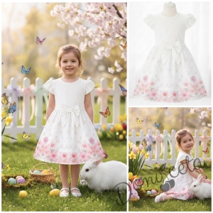 Детска ежедневна рокля в екрю и нежно лилав цвят с флорални мотиви