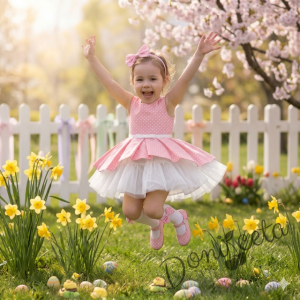 Комплект от 2 части- детска памучна рокля Надежда в тюркоаз на точки с тюл, диадема за коса в синьо