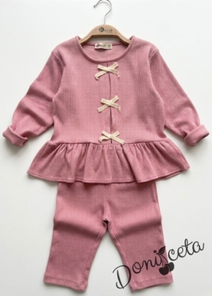 Детски релефен комплект за момиче с дълъг ръкав в пепел от рози Елизабет