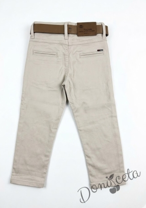Спортно-елегантен панталон за момче със скрит джоб в светло бежов цвят