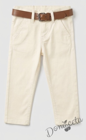 Спортно-елегантен панталон за момче със скрит джоб в екрю