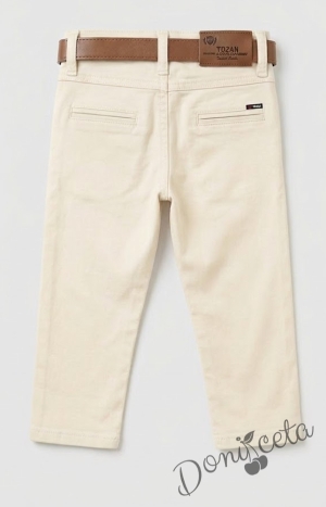 Спортно-елегантен панталон за момче със скрит джоб в екрю