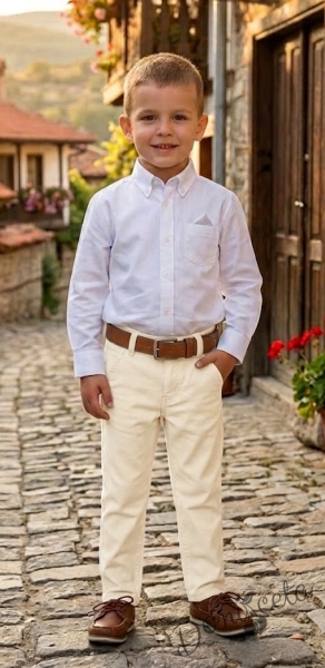 Спортно-елегантен панталон за момче със скрит джоб в екрю