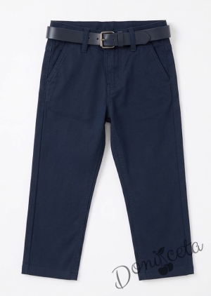 Спортно-елегантен панталон за момче със скрит джоб в тъмносин цвят