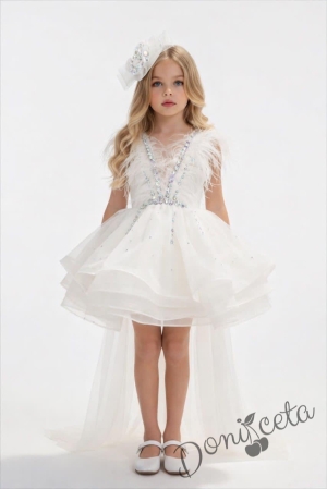 Официална детска рокля Валери в бяло и шлейф