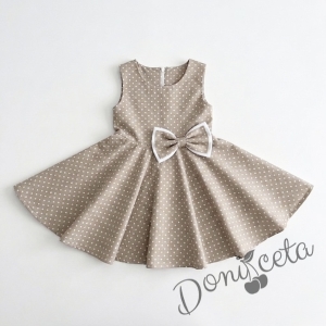 Официална или ежедневна детска рокля клош в бежово на бели точици Вилина