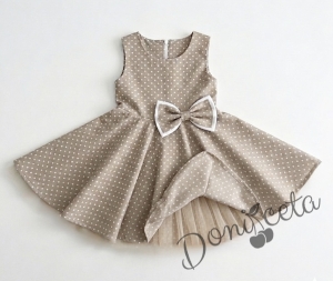 Официална или ежедневна детска рокля клош в бежово на бели точици Вилина