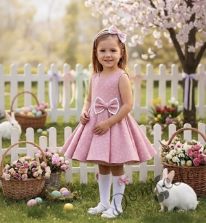 Комплект от 3 части-детска рокля в розово на бели точици Вилина, диадема и чорапки от колекция 