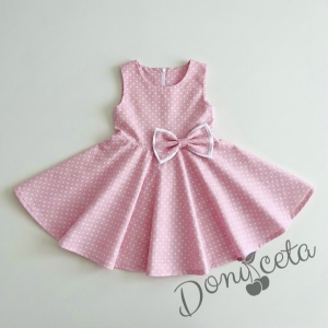 Комплект от 3 части-детска рокля в розово на бели точици Вилина, диадема и чорапки от колекция 