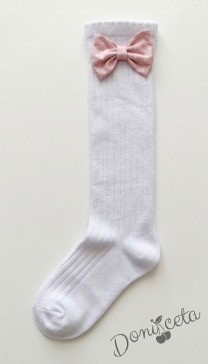 Комплект ръчно изработена диадема и чорапки с панделки в розово с бели точици