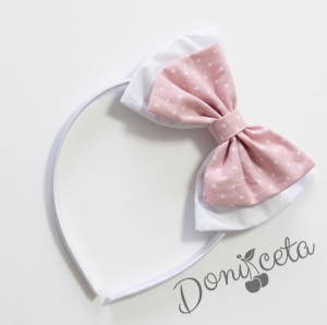 Ръчно изработена диадема в бяло и розово на бели точки