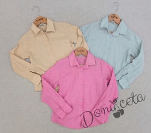 Детска риза с дълъг ръкав с яка за момче в тюркоаз