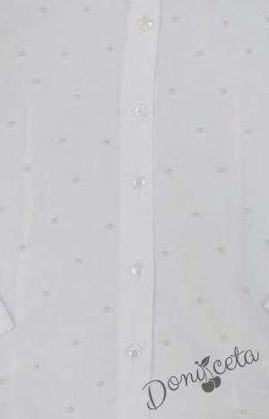 Детска бяла риза за момиче с дълъг ръкав с перли