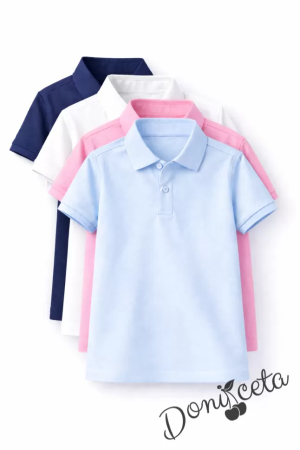 Детска тениска с яка в зелено, подходяща за момче или момиче и за ученическа униформа 