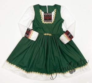 Детска рокля с дълъг ръкав в зелено с фолклорни/етно мотиви тип народна носия 456208