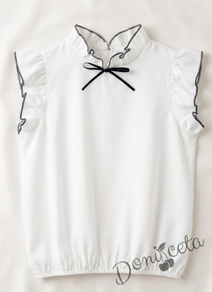 Комплект от сукман с къдрички Гери от трико и блуза с къс ръкав с панделка и къдрички  Contrast