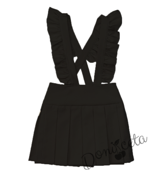 Комплект от 3 части за момиче - сукман Калина с къдрички, риза в бяло с дълъг ръкав и панделка в черно3