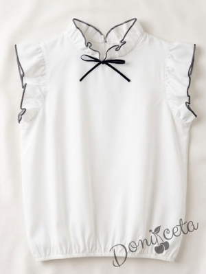 Комплект Гери от 3 части - плисирана пола от трико , болеро в черно и блузка с къс ръкав в бяло с къдрички Contrast