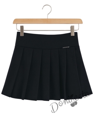 Комплект Гери от 3 части - плисирана пола от трико , болеро в черно и блузка с къс ръкав в бяло с къдрички Contrast