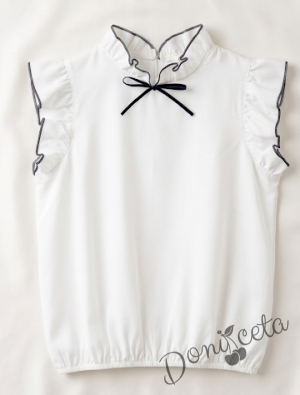 Комплект от 2 части - детска пола за момиче в черно с ластик и копчета и блузка в бяло с къс ръкав и къдрички Contrast 