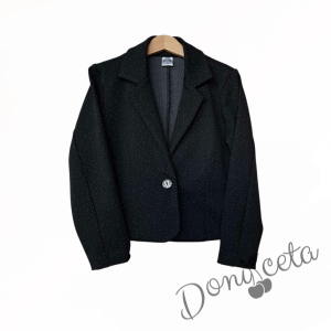 Комплект от 3 части-риза в бяло с панделка, тюлена пола Contrast и сако в черно Ким 1