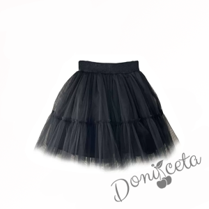 Комплект от 3 части-риза в бяло с панделка, тюлена пола Contrast и сако в черно Ким 3