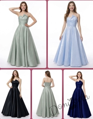 Дълга официална детска рокля Лара с асиметрично деколте в зелено