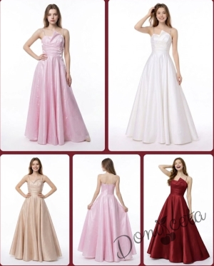 Дълга официална детска рокля Лара с асиметрично деколте в розово