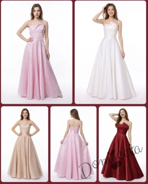 Дълга официална детска рокля Лара с асиметрично деколте в бяло