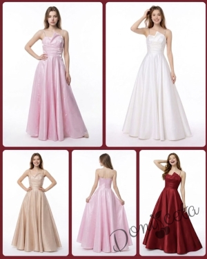 Дълга официална детска рокля Лара с асиметрично деколте в златисто