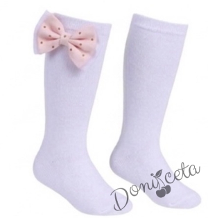 Комплект от детска рокля в розово на бели точки с 3D пеперуди Далента с диадема и чорапки