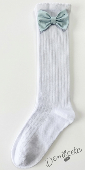 Комплект ръчно изработена диадема и чорапки с панделки в тюркоаз с бели точици