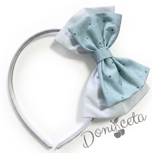 Комплект ръчно изработена диадема и чорапки с панделки в тюркоаз с бели точици
