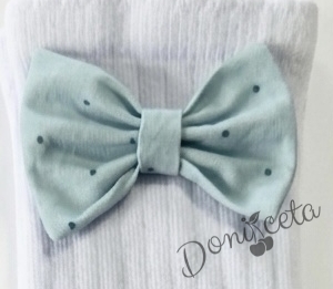 Комплект ръчно изработена диадема и чорапки с панделки в тюркоаз с бели точици