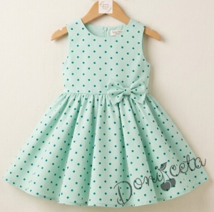 Официална или ежедневна детска/бебешка рокля в тюркоаз на точки тип клош  Вилина