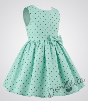 Официална или ежедневна детска/бебешка рокля в тюркоаз на точки тип клош  Вилина