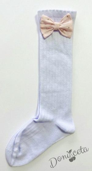 Комплект от 3 части-детска рокля в розово на кафяви точици Вилина, диадема и чорапки 