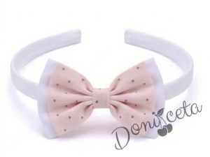 Комплект от 3 части-детска рокля в розово на кафяви точици Вилина, диадема и чорапки 