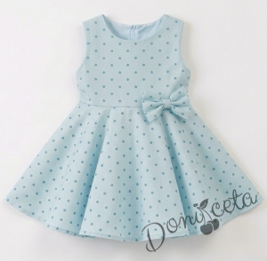Комплект от 3 части-детска рокля клош в цвят тюркоаз Вилина на точки, диадема и чорапки 