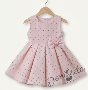 Официална или ежедневна детска/бебешка рокля в розово на точки тип клош  Вилина