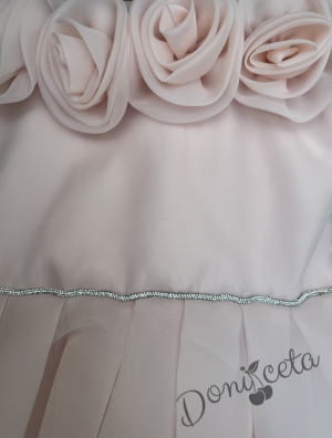 Дълга официална детска рокля Вяра с деколте декорирано с обемни 3D рози в пепел от рози