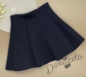 Комплект от пола в тъмносиньо и риза Contrast с черна панделка и къдрички