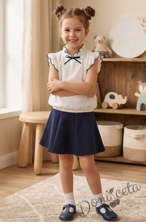 Комплект от пола неопрен в черно и риза Contrast с черна панделка и къдрички