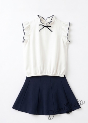 Комплект от пола неопрен в черно и риза Contrast с черна панделка и къдрички