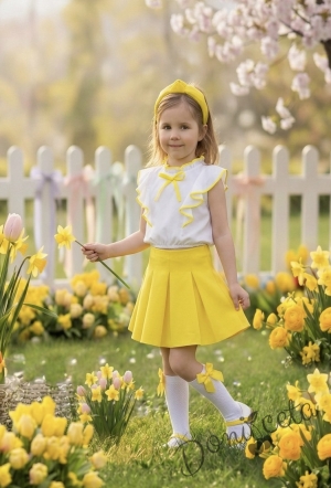 Комплект от пола неопрен в жълто и риза Contrast с жълта панделка и къдрички