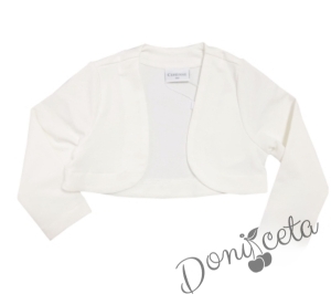 Комплект от официална детска рокля Анелия без ръкав с тюл с харбала и  болеро от плата на роклята