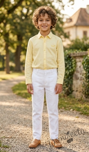 Детска риза с дълъг ръкав с яка за момче в жълто с лого