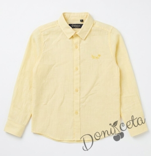 Детска риза с дълъг ръкав с яка за момче в жълто с лого