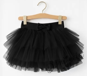 Комплект от 2 части-детска туту пола пачка в черен цвят и ризка с бродерия в бяло